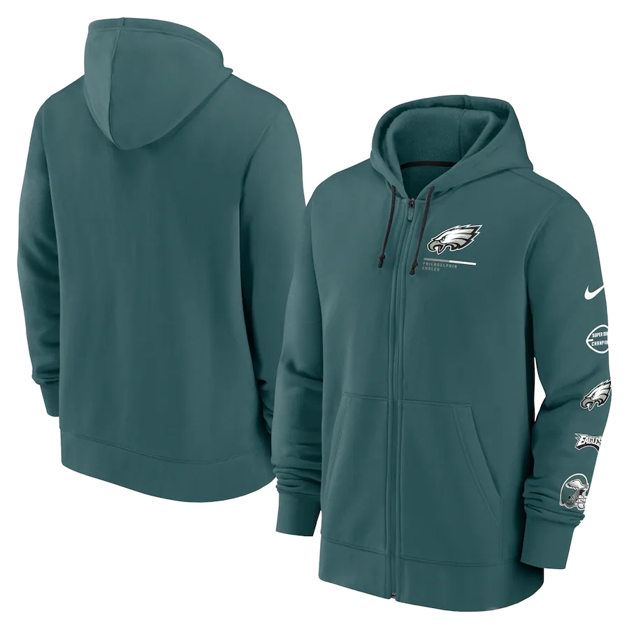 Mens nike midnight green philadelphia eagles- surrey full zip hoodie